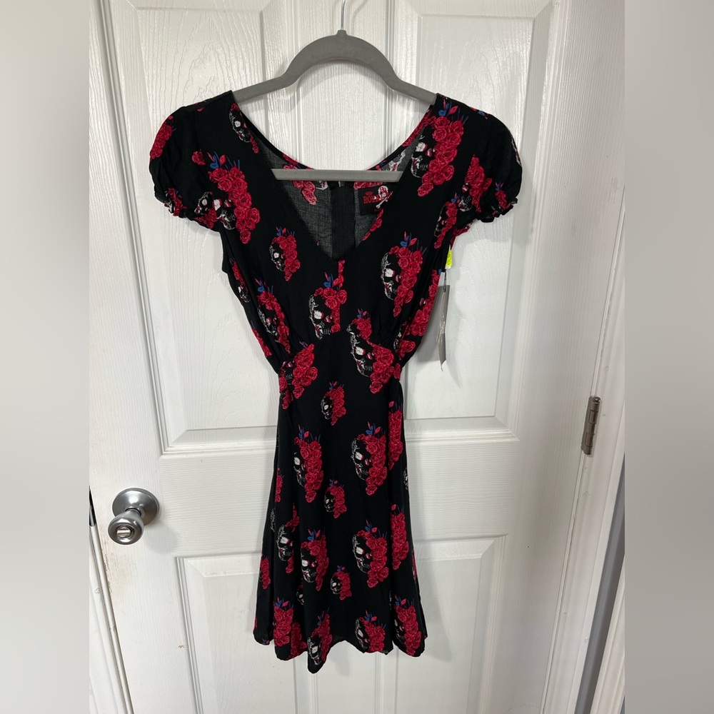 Hot Topic Black Mini Dress with Red Floral Design
